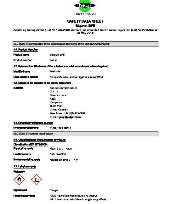 Biopren BFS safety data sheet