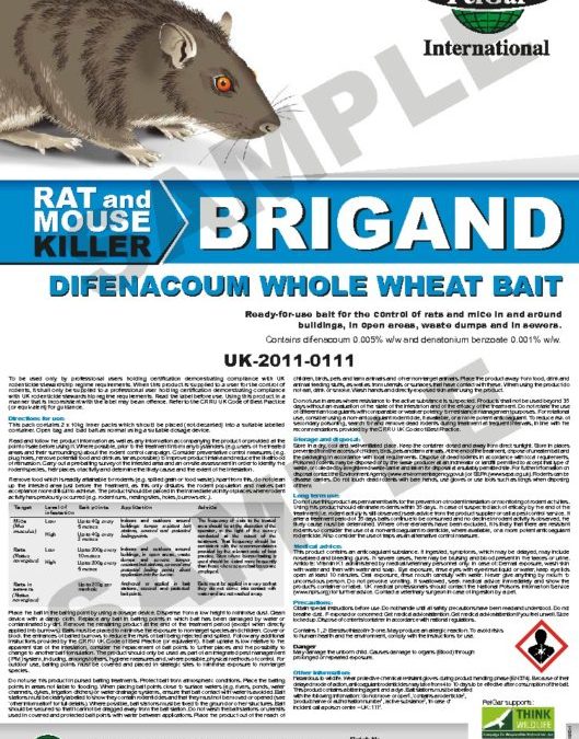 Brigand difenacoum whole wheat bait label